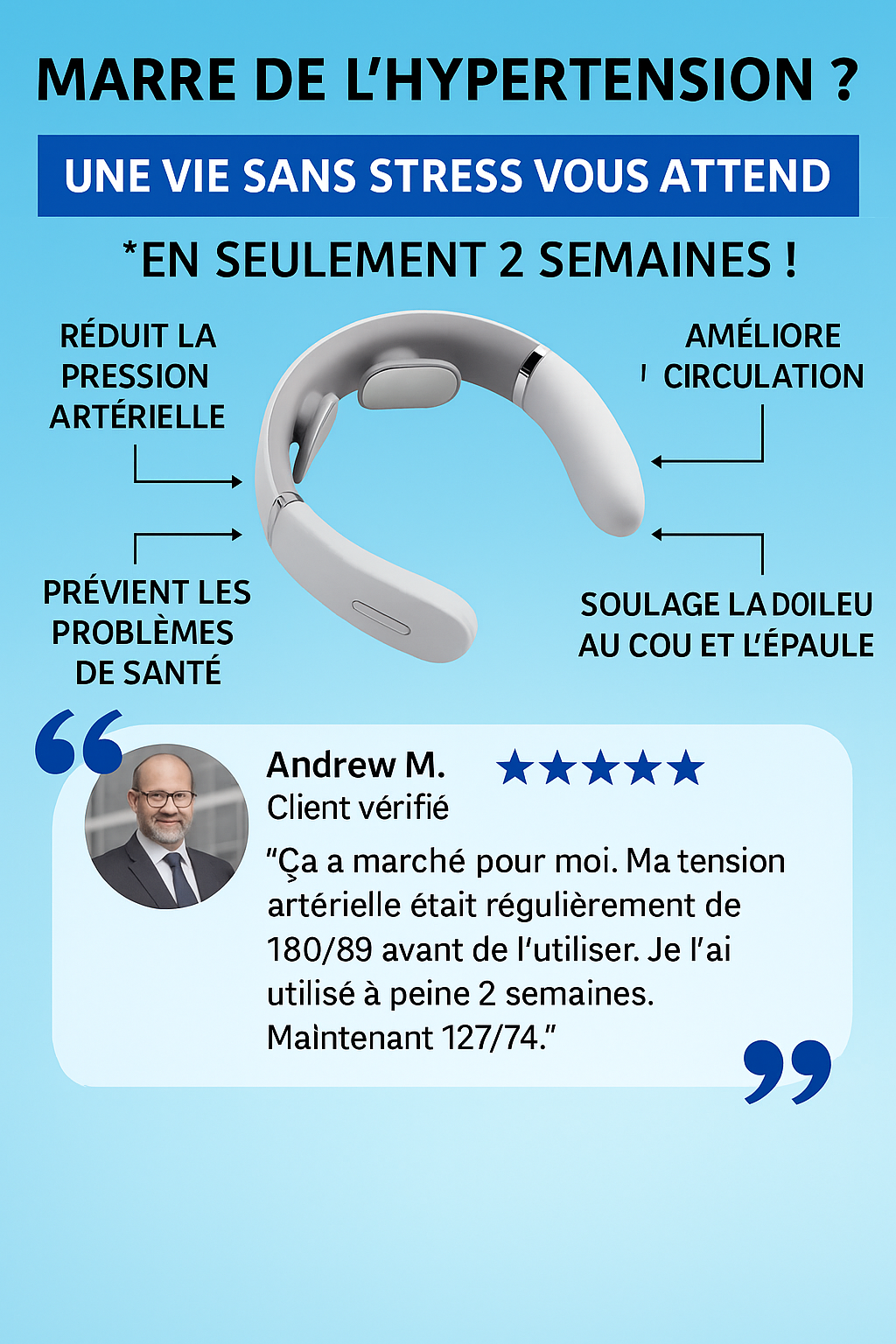 Masseur cervical avancé Giavonni — soutien de la tension artérielle